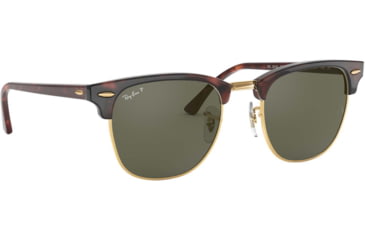 Image of Ray-Ban RB3016 Clubmaster Sunglasses, Red Havana Frame, Crystal Green Polarized Lenses, RB3016 990/58-49