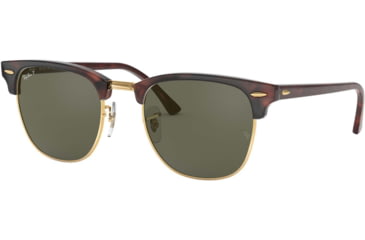 Image of Ray-Ban RB3016 Clubmaster Sunglasses, Red Havana Frame, Crystal Green Polarized Lenses, RB3016 990/58-49