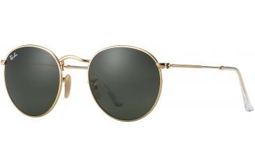 Image of Ray-Ban Round Metal Sunglasses - Men's, Gold Frame, Crystal Green 50 mm Lenses, RB3447-001-50