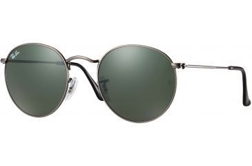 Image of Ray-Ban Round Metal Sunglasses - Men's, Gunmetal Frame, Crystal Green 50 mm Lenses, RB3447-029-50