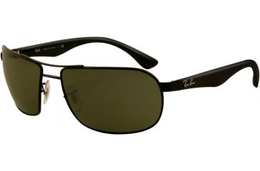 Image of Ray-Ban RB3492 Sunglasses 002-6216 - Shiny Black Frame, Crystal Green Lenses