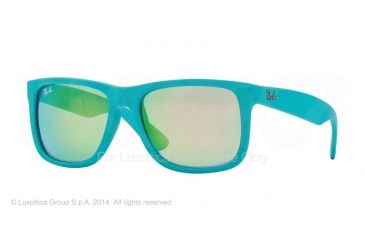 Image of Ray-Ban RB4165 Sunglasses 60903R-51 - Turquoise Rubber Frame, Green Mirror Green Lenses