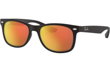 Image of Ray-Ban RJ9052S New Wayfarer Sunglasses - Kid's, 100S6Q-47 - Matte Black Frame, Red Multilayer Lenses