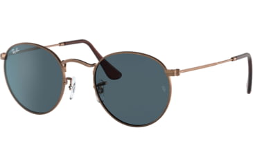 Image of Ray-Ban Round Metal Sunglasses - Men's, Antique Copper Frame, Blue 53 mm Lenses, RB3447-9230R5-53