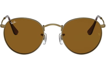 Image of Ray-Ban Round Metal Sunglasses - Men's, Antique Gold Frame, Brown 53 mm Lenses, RB3447-922833-53