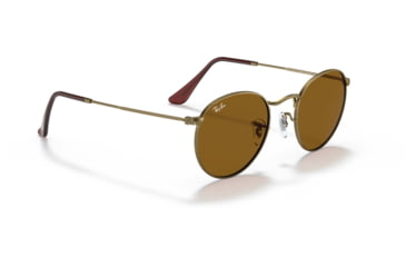 Image of Ray-Ban Round Metal Sunglasses - Men's, Antique Gold Frame, Brown 53 mm Lenses, RB3447-922833-53