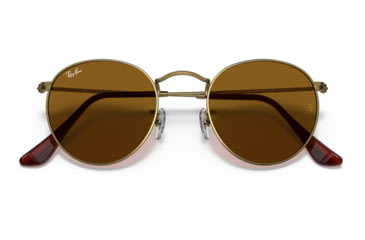 Image of Ray-Ban Round Metal Sunglasses - Men's, Antique Gold Frame, Brown 53 mm Lenses, RB3447-922833-53