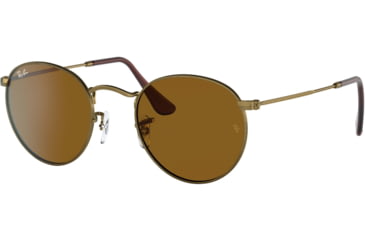 Image of Ray-Ban Round Metal Sunglasses - Men's, Antique Gold Frame, Brown 53 mm Lenses, RB3447-922833-53