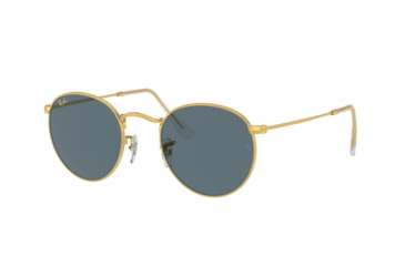 Image of Ray-Ban Round Metal Sunglasses - Men's, Gold Frame, Blue 47 mm Lenses, RB3447-9196R5-47