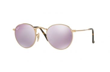 Image of Ray-Ban ROUND METAL RB3447N Sunglasses 001/8O-50 - Shiny Gold Frame, Wisteria Flash Lenses