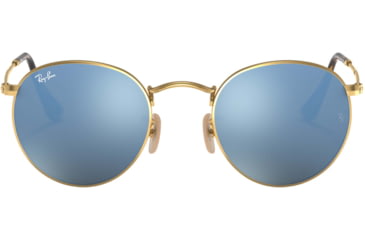 Image of Ray-Ban ROUND METAL RB3447N Sunglasses 001/9O-50 - Shiny Gold Frame, Light Blue Flash Lenses