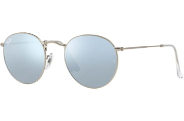 Image of Ray-Ban Round Metal Sunglasses - Men's, Silver Frame, Light Green Mirror Silver 50 mm Lenses, RB3447-019-30-50