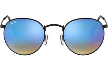 Image of Ray-Ban Round Metal Sunglasses - Mens, Shiny Black Frame, Mirror Gradient Blue 50 mm Lenses, RB3447-002-4O-50