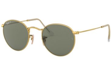 Image of Ray-Ban Round Metal Sunglasses - Men's, Gold Frame, Green 50 mm Lenses, RB3447-001-58-50