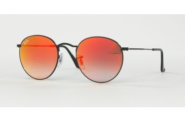 Image of Ray-Ban Round Metal Sunglasses - Men's, Shiny Black Frame, Mirror Gradient Red 50 mm Lenses, RB3447-002-4W-50