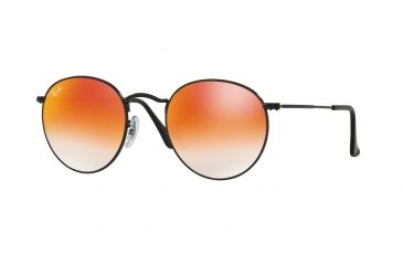 Image of Ray-Ban Round Metal Sunglasses - Men's, Shiny Black Frame, Mirror Gradient Red 53 mm Lenses, RB3447-002-4W-53