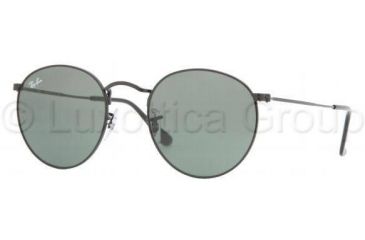 Image of Ray-Ban Round Metal Sunglasses - Men's, Black Frame, Crystal Green 50 mm Lenses, RB3447-002-50