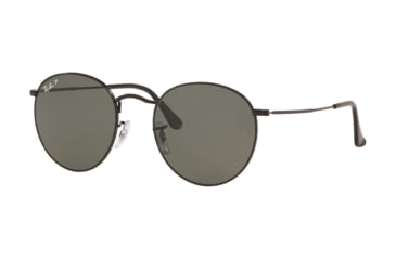 Image of Ray-Ban Round Metal Sunglasses - Men's, Black Frame, Green 53 mm Lenses, RB3447-002-58-53