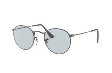 Image of Ray-Ban Round Metal Sunglasses - Men's, Gunmetal Frame, Light Blue 50 mm Lenses, RB3447-004-T3-50