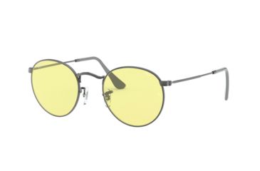 Image of Ray-Ban Round Metal Sunglasses - Men's, Gunmetal Frame, Light Yellow 50 mm Lenses, RB3447-004-T4-50