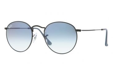 Image of Ray-Ban Round Metal Sunglasses - Men's, Black Frame, Crystal Gradient Light Blue 50 mm Lenses, RB3447-006-3F-50