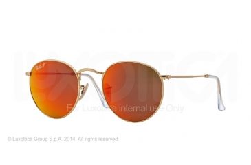 Image of Ray-Ban Round Metal Sunglasses - Men's, Matte Gold Frame, Brown Mirror Red 50 mm Lenses, RB3447-112-4D-50