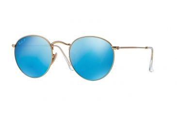 Image of Ray-Ban Round Metal Sunglasses - Men's, Gold Frame, Blue mirror 50 mm Lenses, RB3447-112-4L-50