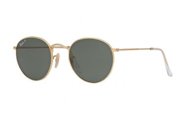 Image of Ray-Ban Round Metal Sunglasses - Men's, Matte Gold Frame, Green 50 mm Lenses, RB3447-112-58-50
