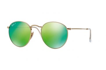 Image of Ray-Ban Round Metal Sunglasses - Men's, Gold Frame, Green Mirror 53 mm Lenses, RB3447-112-P9-53