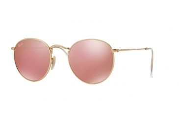 Image of Ray-Ban Round Metal Sunglasses - Men's, Gold Frame, Brown Mirror Pink 50 mm Lenses, RB3447-112-Z2-50