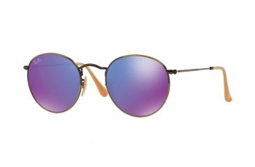 Image of Ray-Ban Round Metal Sunglasses - Men's, Brushed Bronze Demi Shiny Frame, Mirror Violet 50 mm Lenses, RB3447-167-1M-50