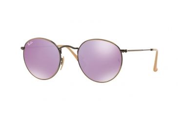Image of Ray-Ban Round Metal Sunglasses - Men's, Bronze/Copper Frame, Lillac Mirror 50 mm Lenses, RB3447-167-4K-50