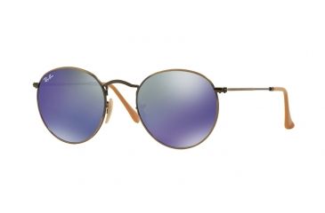 Image of Ray-Ban Round Metal Sunglasses - Men's, Bronze/Copper Frame, Blue mirror 50 mm Lenses, RB3447-167-68-50
