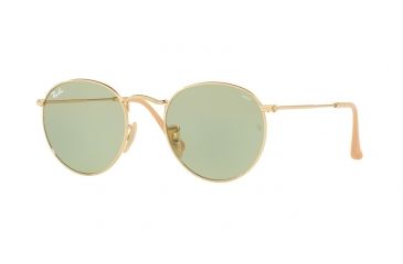 Image of Ray-Ban Round Metal Sunglasses - Men's, Gold Frame, Green 50 mm Lenses, RB3447-90644C-50