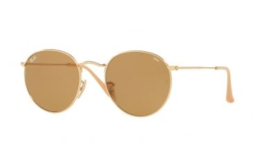 Image of Ray-Ban Round Metal Sunglasses - Men's, Gold Frame, Brown 50 mm Lenses, RB3447-90644I-50