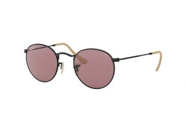 Image of Ray-Ban Round Metal Sunglasses - Men's, Black Frame, Violet 53 mm Lenses, RB3447-9066Z0-53