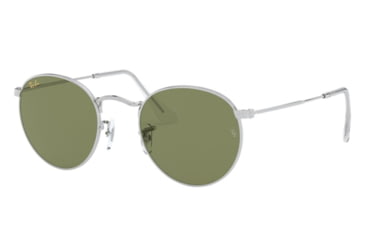 Image of Ray-Ban Round Metal Sunglasses - Men's, Silver Frame, Green Bottle 50 mm Lenses, RB3447-91984E-50