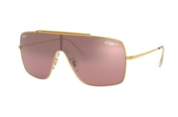 Image of Ray-Ban WINGS II Sunglasses - Men's, Gold Frame, Silver/Pink Gradient Mirror Lenses, RB3697-9050Y2-35