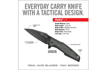 Image of Real Avid Rav-1 Knife Manual 3.25 Blade Green/black