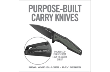 Image of Real Avid RAV-1 Folding Knife, 3.25in, 4Cr14, Black Oxide Clip Point Plain Blade, Green/Black Nylon Handle, AVRAV1