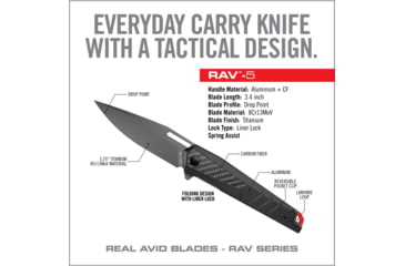 Image of Real Avid Rav-5 Knife Assisted Folding 3.4 Bld Black Alum.
