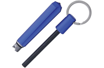 Image of Real Steel Glass Breaker Fire Starter, 3.75in Overall, 1.62Oz, Keyring, Fire Starter Screws Into The Body Of The Glass Breaker, Aluminum Construction, Blue, Blue, F1303