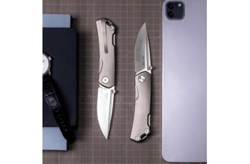Image of Real Steel Luna Maius Titanium Folding Knife, 4.25in Closed, 3in Satin Bohler N690 SS Blade, Gray Titanium Handle, 7091