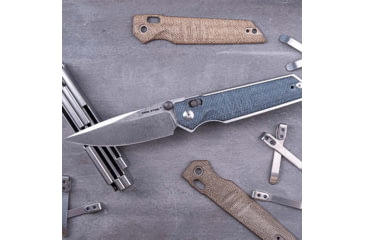 Image of Real Steel Sacra Denim Folding Knife, 4.13in Closed, 3.13in Stonewash Bohler K110 SS Blade, Denim Micarta Handle, 7711D