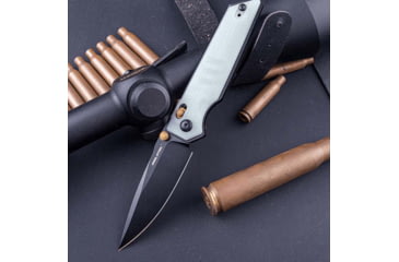 Image of Real Steel Sacra Jade Folding Knife, 4.13in Closed, 3.13in Black Stonewash Bohler K110 SS Blade, Jade G10 Handle, 7711NB