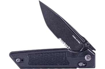 Image of Real Steel Sacra TAC Folding Knife, 3in, Steel, Serrated, Tanto, G10 Handle, Black, 7713B