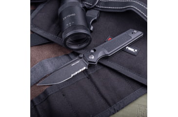 Image of Real Steel Sacra TAC Folding Knife, 3in, Steel, Serrated, Tanto, G10 Handle, Black, 7713B