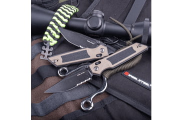 Image of Real Steel Sacra TAC Folding Knife, 3in, Steel, Serrated, Tanto, G10 Handle, Coyote, 7713CB