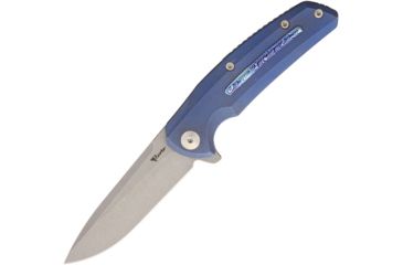 Image of Reate Knives Epoch Framelock Blue Folding Knife,3.75in,Standard Edge,Drop Point,Stonewash,Blue,Titanium Handle REAEP1