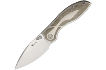Image of Reate Knives Iron Framelock Folding Knife, Thumb stud, Bead blast, Gray, Gray titanium handle with green micarta inlay, IRON BB GRN SATIN